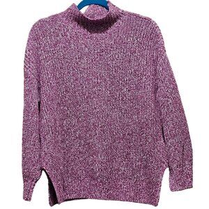 Cupcakes And Cashmere Womens Knit Sweater Purple/White Marled Cotton Long Sleeve